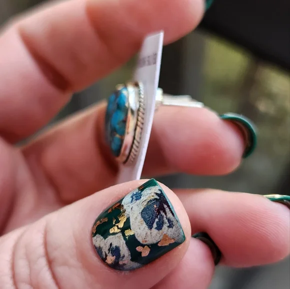 Sterling Silver 925 Blue Copper Turquoise Stud Postback Earrings - Picture 3 of 5